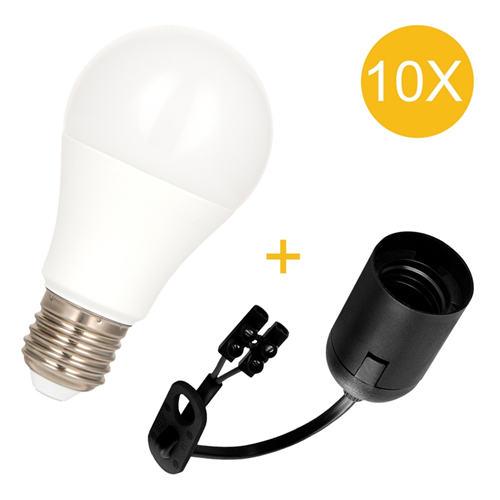 Verhuisfittingset Kunststof Bailey - E27 ZWART + 10W SET à 10 STUKS