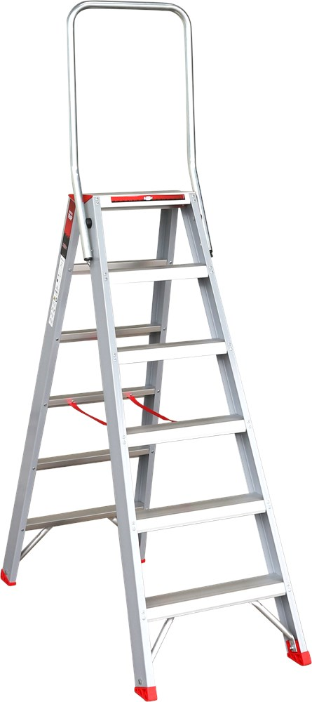 Dubbele Trap Aluminum Ongecoat Kelfort - ROLLO 2X 5 TREDEN + KLAPBEUGEL