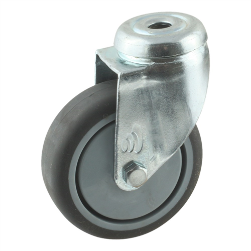 Zwenkwiel Grijs Rubber Met Gat -  75MM MAX. 60KG