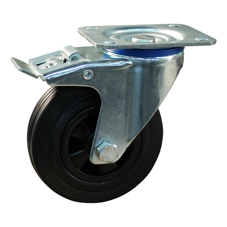 zwenkwiel zwart rubber met rem