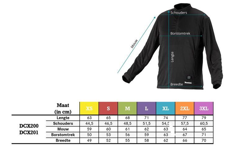 ondershirt verwarmd makita