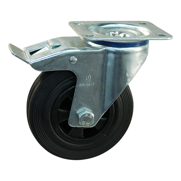 zwenkwiel zwart rubber met rem