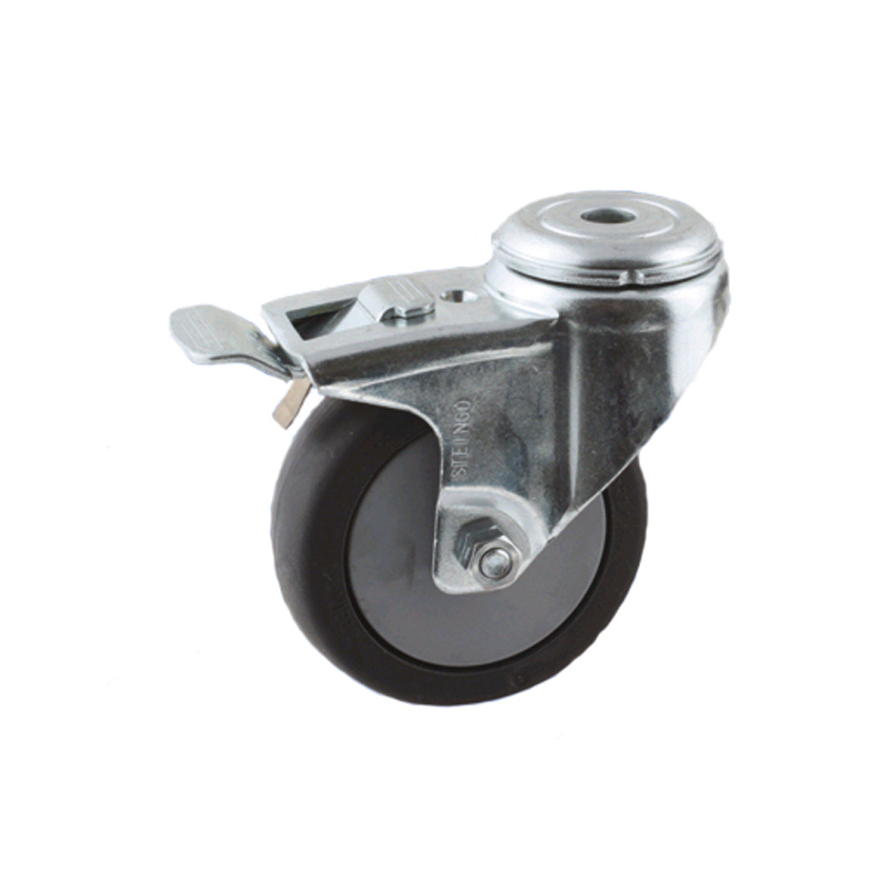 zwenkwiel grijs rubber met gat en rem