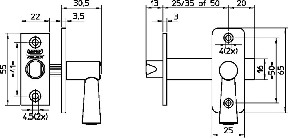insteekgrendel messing nemef-3
